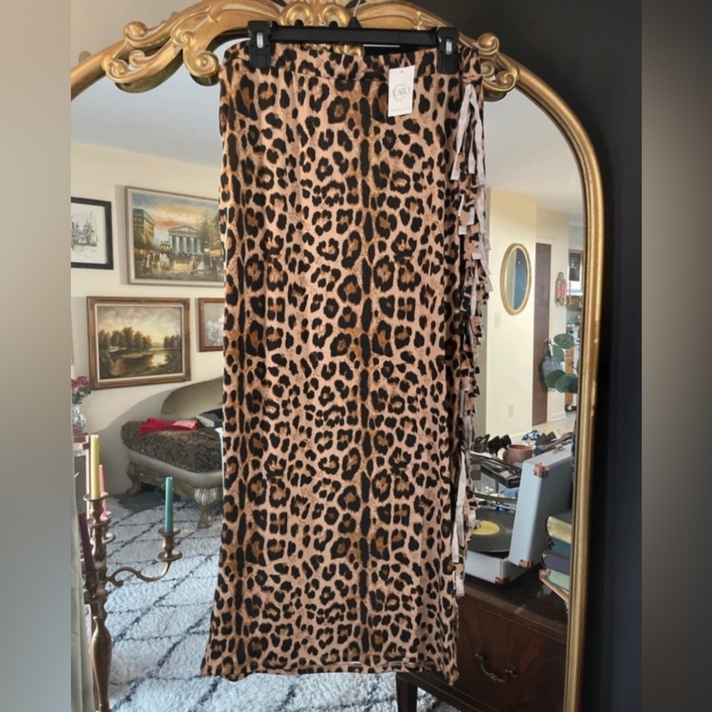 Cato Leopard Pattered Fringe Maxi Skirt